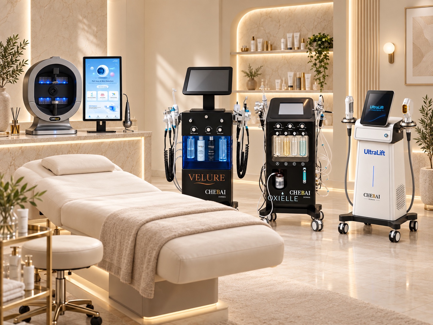 Showroom de CHEBAI DERMA con aparatología y cabina