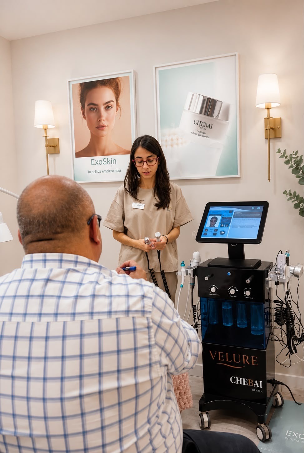 Formación de CHEBAI DERMA a un profesional en el showroom