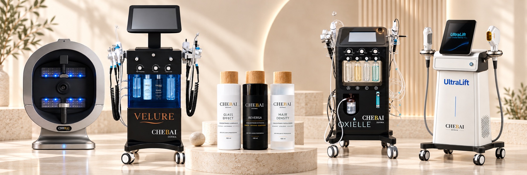 Equipos Velure, UltraLift y Oxielle junto a los exosomas Reversa, Glass Effect y Hair Density